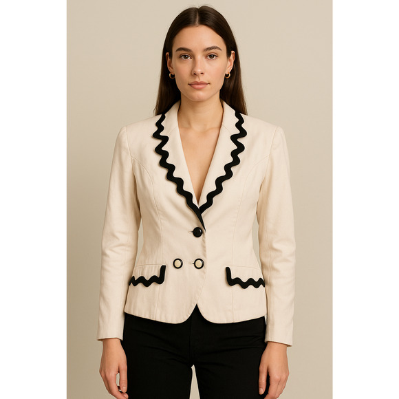 Vintage Necessary Objects Womens Blazer Small White Double Breasted Career FLAW - Picture 1 of 9